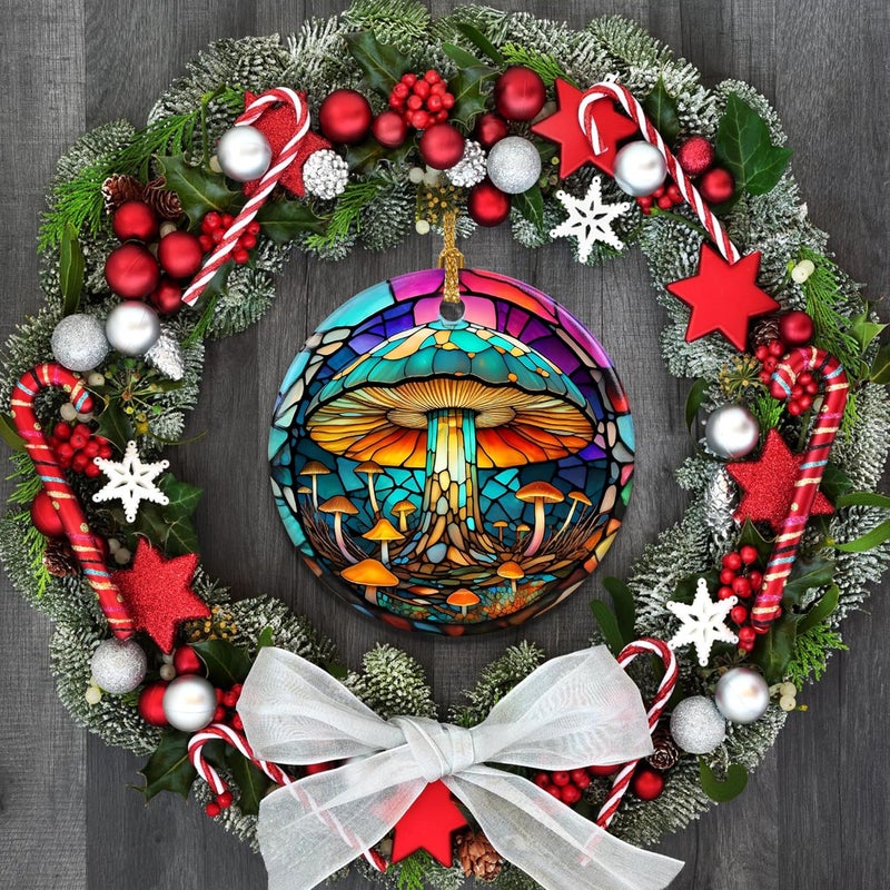 Touber Stained Ceramic Mushroom Ornament - Christmas Ornaments & Home Decor for Mushroom Lovers - Image 5